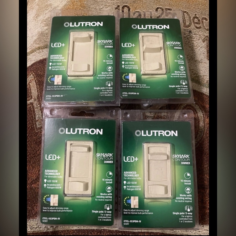 Lot of 4 LUTRON CTCL-153PDH-IV LED+ Skylark Contour Dimmer Switches Ivory NEW